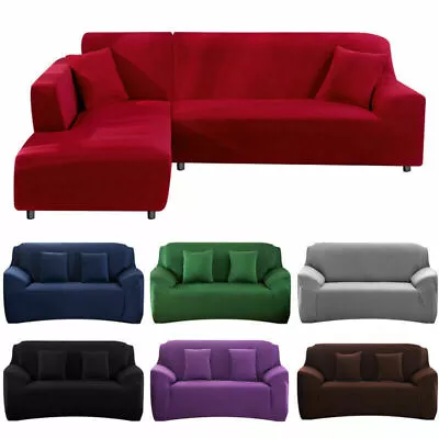 1/2/3/4 Seater Sofa Cover Slipcover Protector Solid Stretch Lounge L Shape Couch • $28.34