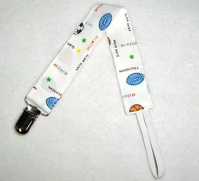 Handmade Pacifier Clip Baby Infant Toddler NB Holder Binky Sport White  Boy Girl • $4