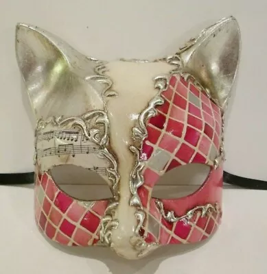£29.50 • Buy Cat 1 Handmade In Italy - A Female Cat Party Mask, Papier Mache, Pink/silver..