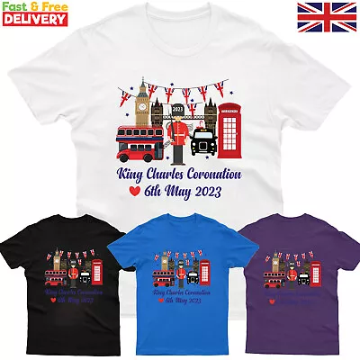 King Charles Coronation 2023 Mens Kids T-Shirt Celebration Crown Union Jack Tee • £7.99