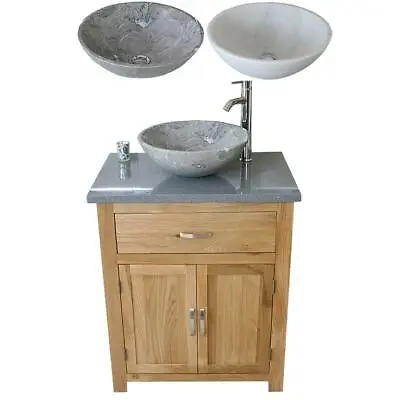 Bathroom Vanity Unit Oak Cabinet Wash Stand Grey Quartz Marble Stone Basin 502 • £567.76