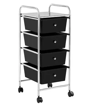 4 Drawers Metal Frame Storage Cart Rolling Bin Trolley Black • $34.33