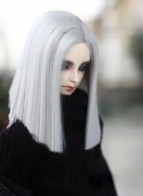 8-9  1/3 BJD Medium Light Silver Gray Straight Wig LUTS Doll SD MSD Soom Hair • $23.22
