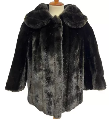 Vintage 60s Kallick's Women's Mink Brown Faux Fur Jacket Cape With Pockets • $39