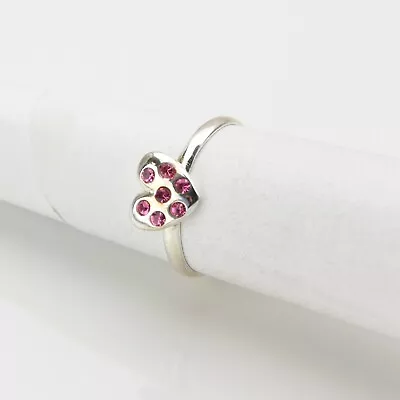 Silver (Stamped 925) Child's Pink Cubic Zirconia CZ Heart Ring UK SELLER • £7.99