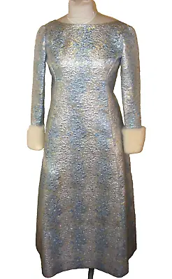 1970 GOWN ELINOR SIMMONS For MALCOLM STARR MINK CUFFS BLUE GOLD SILVER METALLIC • $449.99