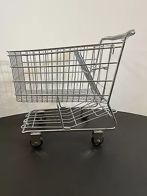 Vintage Chrome Metal  Shopping Cart Realistic W/Rolling Wheels 12” • $19.99