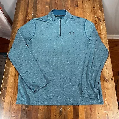 Under Armour Sweater Mens Large Blue Herringbone HeatGear Pullover 1/4 Zip • $16.99