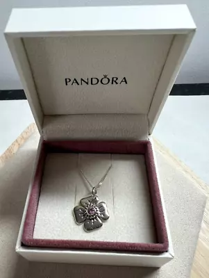 Vintage PANDORA 925 Sterling Silver & Pink Crystal Flower Pendant Necklace 6g • £25