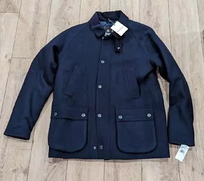 $520 Mens Barbour Wool  Bedale  Coat Navy Large • $339.99