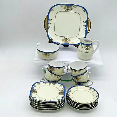 Meito China Hand Painted Tea Set Cream Blue & Gilt 21 Piece - Japan • £75