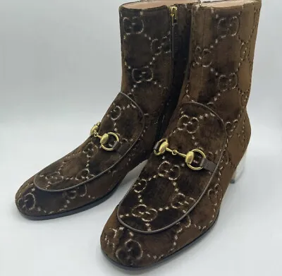 £349 • Buy Gucci Women's Brown Velvet GG Horsebit Ankle Boots EU  525242 2091 Uk 6.5