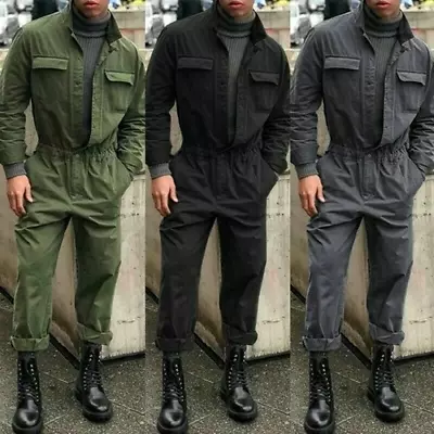  Winter Men Vintage Coverall Casual Slim Fit Jumpsuit Casual Romper Solid Color • $138.73