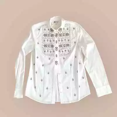 J Crew X Thomas Mason Bib Embellished Shirt Womens 6 Long Sleeve Jeweled Top • $75