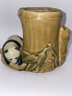 Majolica Lucky Bamboo Panda Vase Planter • $21