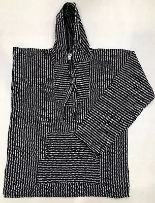 Mexican Poncho Baja Hoodie Surfer Skater Drug Rug Pullover Black Stripes UNISEX • $25.90