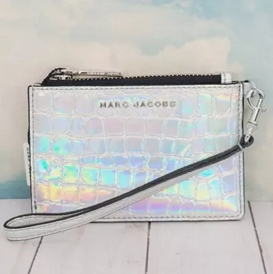 NWT Marc Jacobs Croc Embossed Silver Iridescent Wristlet / Wallet $150 • $80
