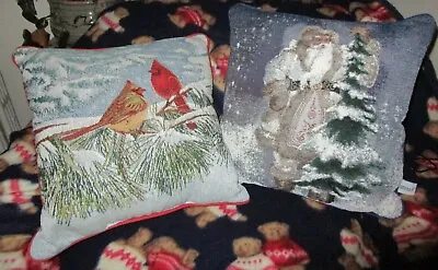 $84.99 • Buy 2 Vintage Tapestry Pillows Father Christmas Claus ~ Santa Saint Nick + Cardinals