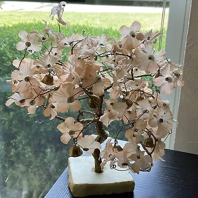 Vtg Bonsai Prosperity Tree Bells  Cherry Blossoms  Wired  Marble Stone MCM  • $29.99