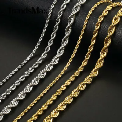 3-7MM Gold Plated Stainless Steel Diamond Cut Twisted Rope Chain Necklace 16-30  • $5.49