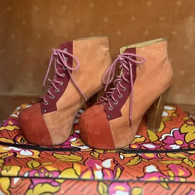 Jeffrey Campbell Orange Red Suede Colorblock Lita Platform Shoes Size 7 • $49