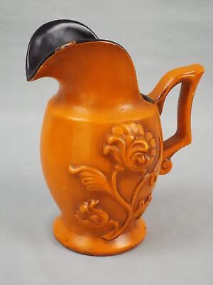 Vintage Haeger Pottery 8  Pitcher Vase Matte Burnt Orange Flowers Black Interior • $15