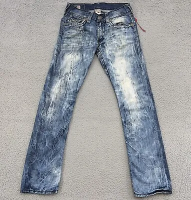 True Religion Jeans Mens 30 Ricky Super T Acid Wash Flap Pockets Straight USA • $124.88