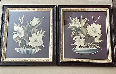 Vtg Pair MCM Turner Flowers Painted Print Art Framed 20” X 18” Mid Century • $169.99