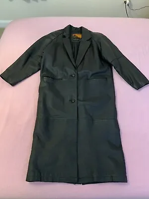 Vtg Outbrook Leather Coat Medium Black Trench  Long  Pockets • $49