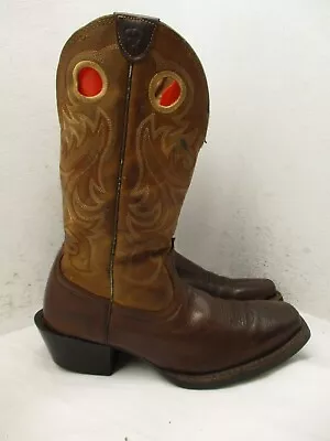 Ariat Square Toe Brown Leather Embroidered Cowboy Boots Mens Sz 9 D • $39.95