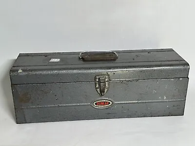 Vintage DUNLAP Metal Tool Box Tackle Box Divided Tray Gray Storage 19 X 6 X 6.5 • $19.96