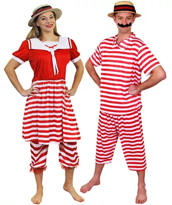 Couples 1920s Bather Costume Victorian Bathing Suit Swimsuit Fancy Dress Outfit • £29.99