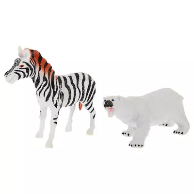  2 PCS Animal Ornaments Plastic Polar Bear And Zebra Figurine • £13.18