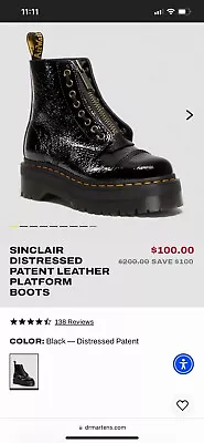 Dr. Martens Sinclair Women’s Black Distressed Patent Leather Boots Size 6 US • $50