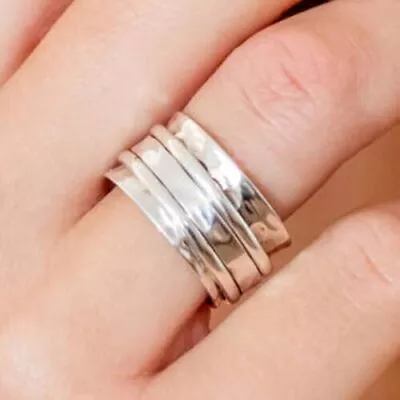 Solid 925 Sterling Silver Band& Meditation Spinner Partywear Lovel Ring HM1277 • $11.92