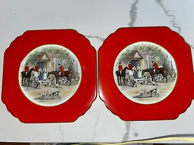 Pair Of Vintage 1930’s 8.5” Red Rimmed Fox Hunt Plates By Wedgwood & CoLo • $50