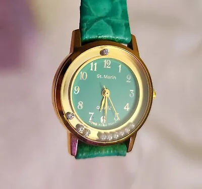 Vintage Green St Marin Watch W/ Funky Diamond Bezel W/ Gold Case • $14.99