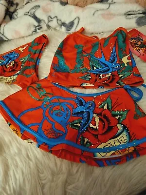 GIRLS  GENUINE ED HARDY  DESIGNER   BIKINI  Set AGE  12/18 Month  BNWT  • £14.99