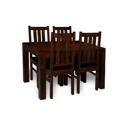 Solid Mango Wood 120cm Dining Table & 4 Wood Dining Chairs New Furniture  • £669.95