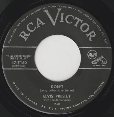 Elvis Presley With The Jordanaires - Don't 1958 7  Single RCA Victor 47-71 • $5.79