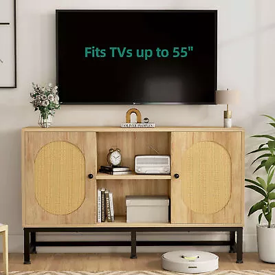 Mid-Century Rattan TV Stand For 55 Inch TV Media Console Entertainment Center • $126.99