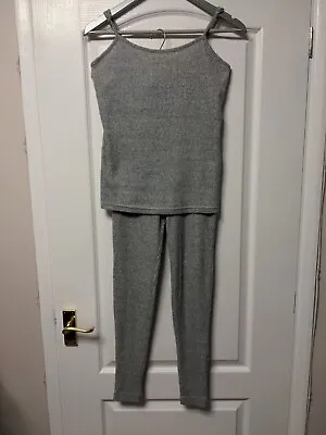 Brand New Ladies Mrs Hinch Grey Ribbed 2 Piece Long Trouser Lounge Wear Size Sma • £18