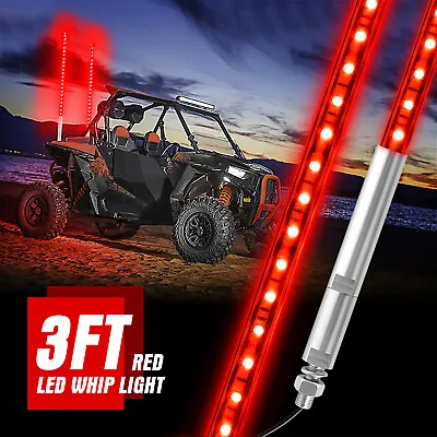Red 3FT LED Light Whip & Flag For ATV ATV Accessories RZR Can-Am Polaris Antenna • $54.99