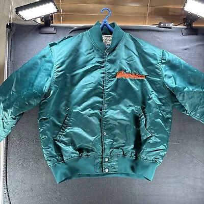 Vintage 80s Starter Pro Line Miami Dolphins Satin Jacket L Snap Heavily Damaged • $59.99