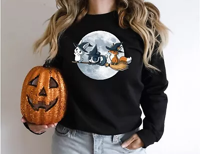 Happy Halloween Pumpkin Tee Witch  Season Unisex Sweatshirt Cats Broom • £14.69