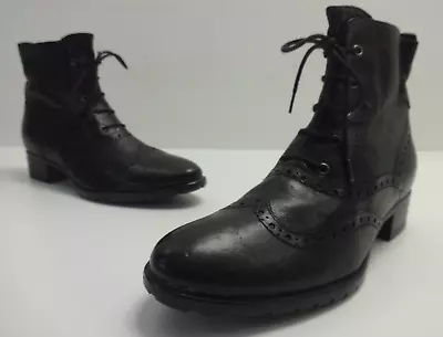 Womens Boots UK Shoe Size 4 Black CARA London Leather Lace & Zip Ladies Brogues • £37.99