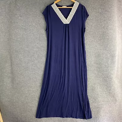 John Lewis Dress Womens 16 Plus Blue Maxi Event Formal Occasion Lace Trim • $19.95