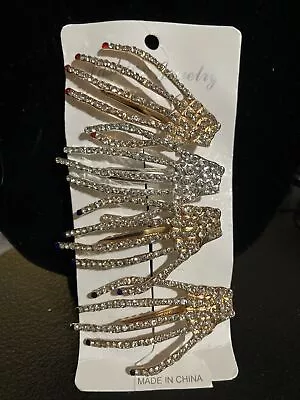 Rhinestone Skeleton Skull Hand Hair Clip Gothic Women's Jewelry Gift • $12.50