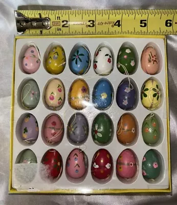 Set Of 24 Vintage Mini Wooden Pastel Easter Tree Ornaments Eggs W/ Original Box • $12.50