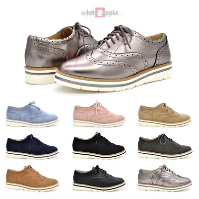 Women Oxford Wingtip Toe Lace Up Platform Perforated Casual Stitched Shoe Casino • $19.99